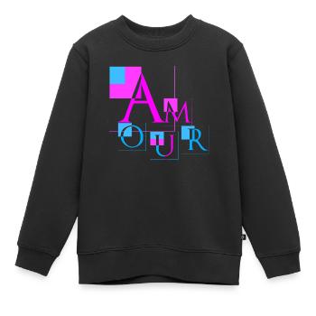 Amour Géométrique | Design Rose & Bleu Moderne - Sweat Premium enfant bio - noir - Devant - AI Model Kid Female (0cm)
