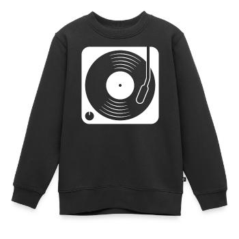 Platine vinyle avec album vinyle - Sweat Premium enfant bio - noir - Devant - AI Model Kid Female (0cm)