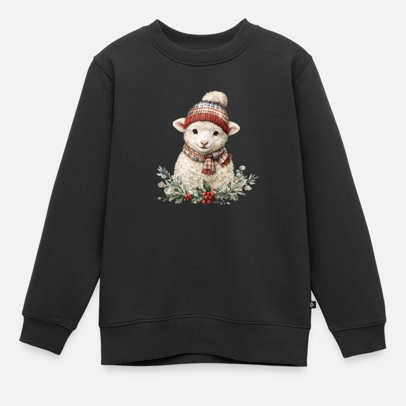 Brebis d’hiver avec écharpe - Sweat Premium enfant bio - noir