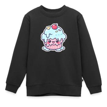 Kawaii Cupcake mit blauem Zuckerguss - Kinder Premium Organic Sweatshirt - Schwarz - Vorne - AI Model Kid Female (0cm)
