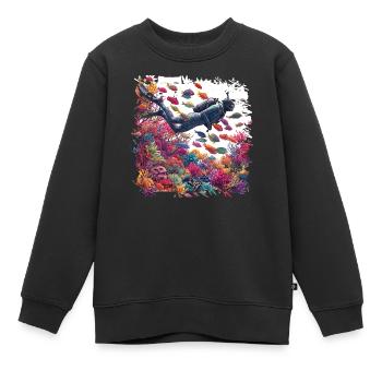 Unterwasser Taucher im bunten Korallenriff - Kinder Premium Organic Sweatshirt - Schwarz - Vorne - AI Model Kid Female (0cm)