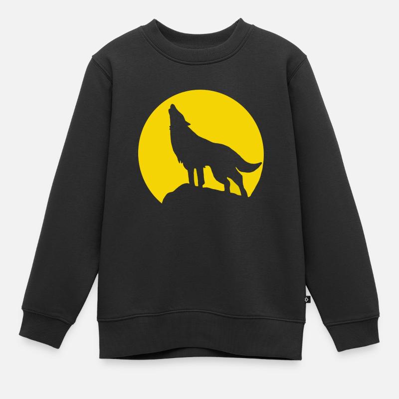 Mondsilhouette Wolfheulen - Kinder Premium Organic Sweatshirt - Schwarz