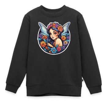 Winged Floral Fairyland - Kids Premium Organic Sweatshirt - black - Front - AI Model Kid Female (0cm)