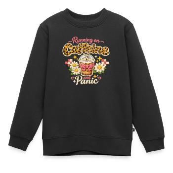 Courir au café et paniquer - Sweat Premium enfant bio - noir - Devant - AI Model Kid Female (0cm)