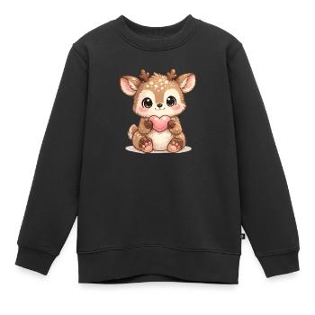 Kleiner Waldreh mit Herz - Kinder Premium Organic Sweatshirt - Schwarz - Vorne - AI Model Kid Female (0cm)