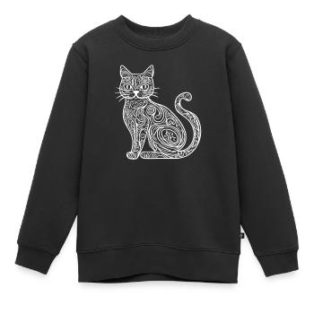 Katze Skizze  - Kinder Premium Organic Sweatshirt - Schwarz - Vorne - AI Model Kid Female (0cm)