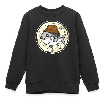 Fisch mit Hut im Nautik-Rundlogo - Kinder Premium Organic Sweatshirt - Schwarz - Vorne - AI Model Kid Female (0cm)