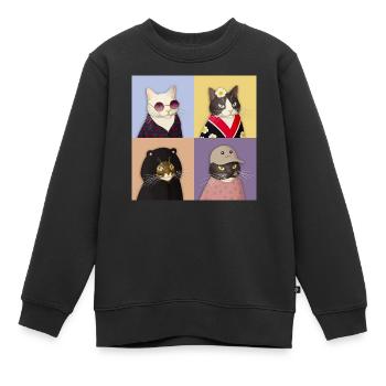 Cat Couture Quartett - Kinder Premium Organic Sweatshirt - Schwarz - Vorne - AI Model Kid Female (0cm)