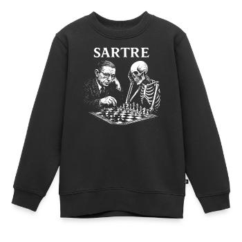 Sartre jouant aux échecs avec un squelette - Sweat Premium enfant bio - noir - Devant - AI Model Kid Female (0cm)