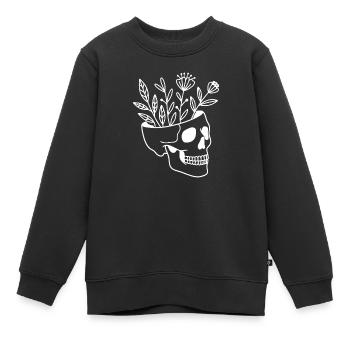 Schädel Totenkopf Pflanzentopf Botanik Sukkulente  - Kinder Premium Organic Sweatshirt - Schwarz - Vorne - AI Model Kid Female (0cm)