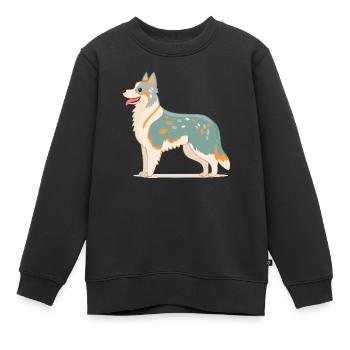 Australian Shepherd Blanc/Gris (bande dessinée) - Sweat Premium enfant bio - noir - Devant - AI Model Kid Female (0cm)