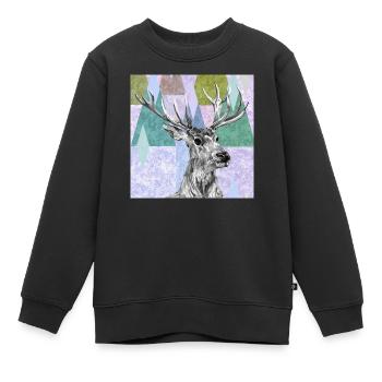 Cerf - Sweat Premium enfant bio - noir - Devant - AI Model Kid Female (0cm)