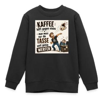 Kaffee - Kinder Premium Organic Sweatshirt - Schwarz - Vorne - AI Model Kid Female (0cm)