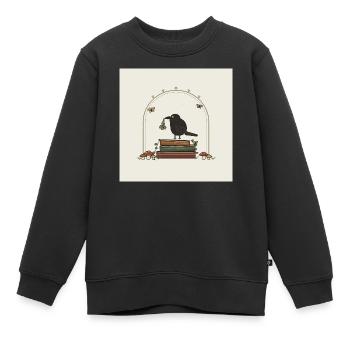 Krähe auf Büchern mit Blumen - Kinder Premium Organic Sweatshirt - Schwarz - Vorne - AI Model Kid Female (0cm)