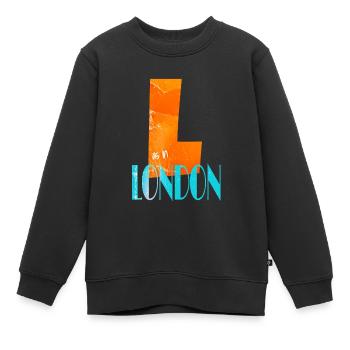 L pour Londres dans un style rétro - Sweat Premium enfant bio - noir - Devant - AI Model Kid Female (0cm)