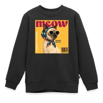 Chat à lunettes de soleil Meow Élégance - Sweat Premium enfant bio - noir - Devant - AI Model Kid Female (0cm)
