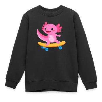 Rosa Kawaii-Axolotl auf dem Skateboard – Cool - Kinder Premium Organic Sweatshirt - Schwarz - Vorne - AI Model Kid Female (0cm)
