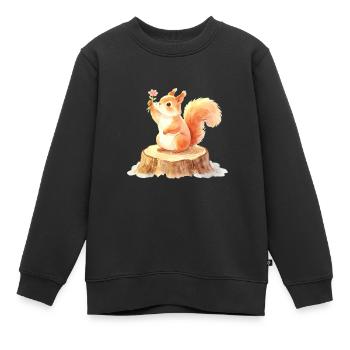 Un mignon écureuil fleuri dans la forêt printanière - Sweat Premium enfant bio - noir - Devant - AI Model Kid Female (0cm)