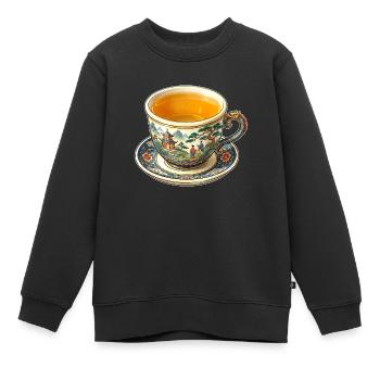 Tee in einer chinesischen Tasse - Kinder Premium Organic Sweatshirt - Schwarz - Vorne - AI Model Kid Female (0cm)