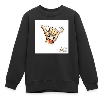 Shaka-Hand Cartoon mit Zunge - Kinder Premium Organic Sweatshirt - Schwarz - Vorne - AI Model Kid Female (0cm)