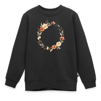Couronne florale bohème personnalisable - Sweat Premium enfant bio - noir - Devant - AI Model Kid Female (0cm)