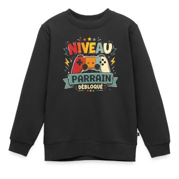 Niveau Parrain Débloqué Annonce Grossesse Cadeau - Sweat Premium enfant bio - noir - Devant - AI Model Kid Female (0cm)