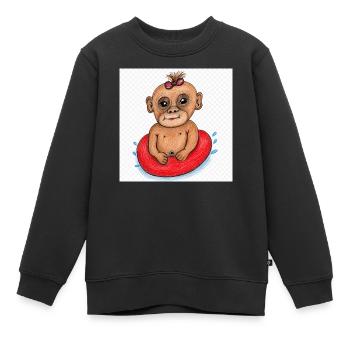 Petit Singe sur un bateau pneumatique rouge - Sweat Premium enfant bio - noir - Devant - AI Model Kid Female (0cm)