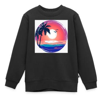 Sonnenuntergangs-Palmenkreis Ozean-Leuchten - Kinder Premium Organic Sweatshirt - Schwarz - Vorne - AI Model Kid Female (0cm)
