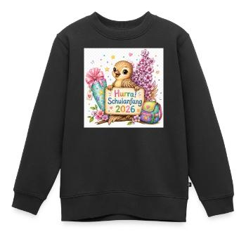 Hurra Schulanfang 2026 Kükenmotiv - Kinder Premium Organic Sweatshirt - Schwarz - Vorne - AI Model Kid Female (0cm)