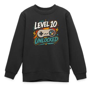 Level 10 unlocked 10 Year Anniversary D Gift - Kids Premium Organic Sweatshirt - black - Front - AI Model Kid Female (0cm)