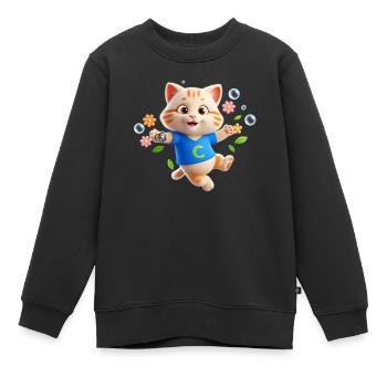 Süße Katze mit Glöckchen – Buchstabe C - Kinder Premium Organic Sweatshirt - Schwarz - Vorne - AI Model Kid Female (0cm)