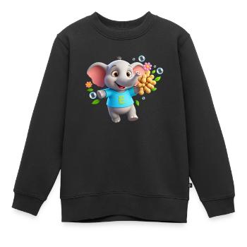 Süßer Elefant mit Erdnüssen – Buchstabe E - Kinder Premium Organic Sweatshirt - Schwarz - Vorne - AI Model Kid Female (0cm)