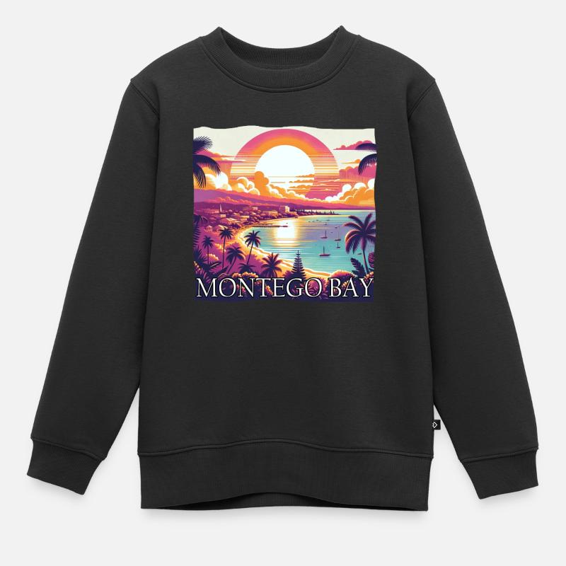 Montego Bay Jamaïque coucher de soleil violet couleurs Design - Sweat Premium enfant bio - noir