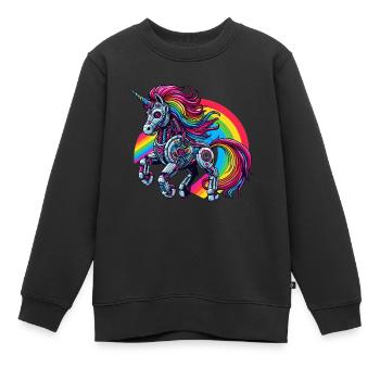 Cyborg Einhorn mit Regenbogen - Kinder Premium Organic Sweatshirt - Schwarz - Vorne - AI Model Kid Female (0cm)