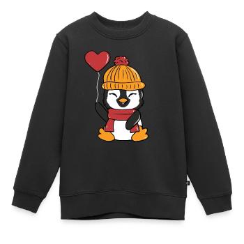 Süßer Pinguin Winter Style Schal Mütze Herz Ballon - Kinder Premium Organic Sweatshirt - Schwarz - Vorne - AI Model Kid Female (0cm)