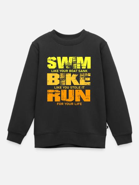 SWIM BIKE RUN - Sweat Premium enfant bio - noir