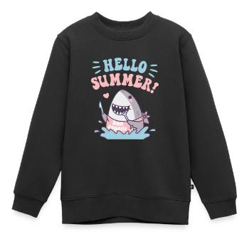 Drôle de requin Bon Appetit, Bonjour l’été - Sweat Premium enfant bio - noir - Devant - AI Model Kid Female (0cm)