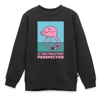 Flamingo sieht die Dinge aus einer anderen Perspektive - Kinder Premium Organic Sweatshirt - Schwarz - Vorne - AI Model Kid Female (0cm)
