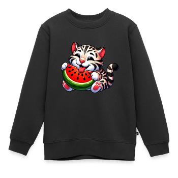 Bengalkatze Mit Wassermelone Fruchtig Lustig - Kinder Premium Organic Sweatshirt - Schwarz - Vorne - AI Model Kid Female (0cm)