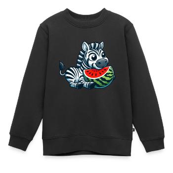 Zebra Mit Wassermelone Fruchtig Lustig - Kinder Premium Organic Sweatshirt - Schwarz - Vorne - AI Model Kid Female (0cm)