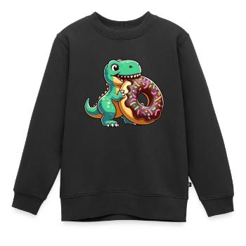 Dino T-Rex Schokoladendonut Süßigkeiten Nachtisch - Kinder Premium Organic Sweatshirt - Schwarz - Vorne - AI Model Kid Female (0cm)
