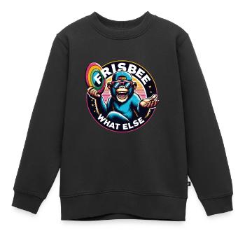 Schimpanse mit Sonnebrille, Basecap und Frisbee - Kinder Premium Organic Sweatshirt - Schwarz - Vorne - AI Model Kid Female (0cm)