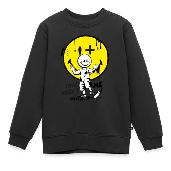 Un artiste de rue comique pulvérise un smiley jaune - Sweat Premium enfant bio - noir - Devant - AI Model Kid Female (0cm)