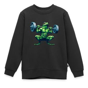 Muskulöser Frosch Gewichtheber Fitness - Kinder Premium Organic Sweatshirt - Schwarz - Vorne - AI Model Kid Female (0cm)