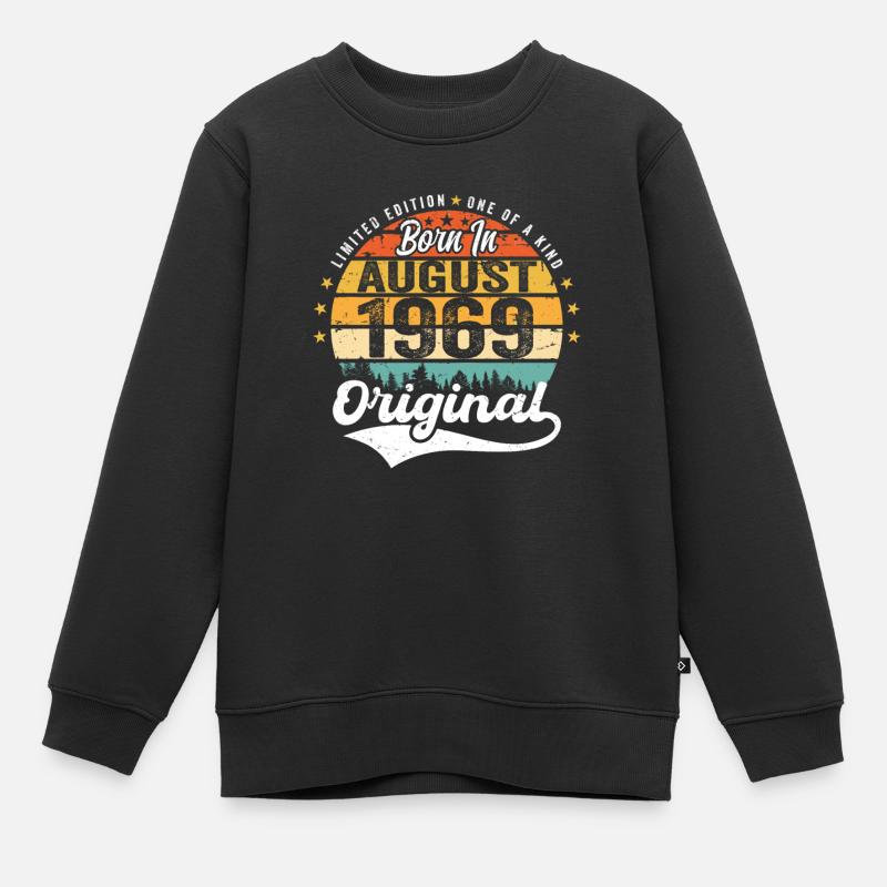 Août 1969 Idées cadeaux d’anniversaire 1969 Août - Sweat Premium enfant bio - noir