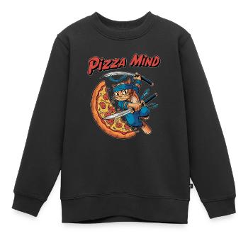Conception de chat Pizza Mind Ninja - Sweat Premium enfant bio - noir - Devant - AI Model Kid Female (0cm)