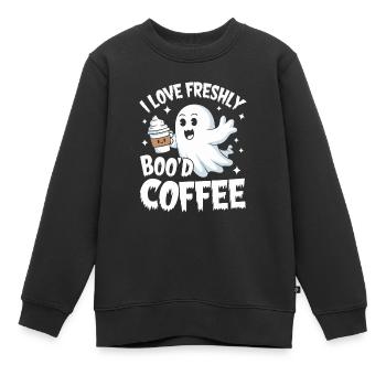 I Love Freshly Brewed Boo'd Coffee Halloween - Kids Premium Organic Sweatshirt - black - Front - AI Model Kid Female (0cm)