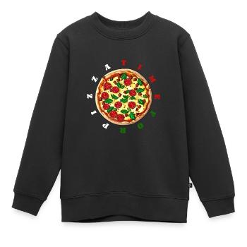 C’est l’heure de la pizza, horloge - délicieuse pizza salami - Sweat Premium enfant bio - noir - Devant - AI Model Kid Female (0cm)