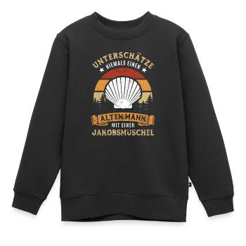 Unterschätz nie einen alten Mann mit Jakobsmuschel - Kinder Premium Organic Sweatshirt - Schwarz - Vorne - AI Model Kid Female (0cm)