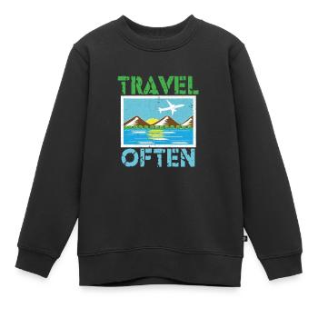 Voyage, Voyage, Vacances, Vacances, Voyage - Sweat Premium enfant bio - noir - Devant - AI Model Kid Female (0cm)